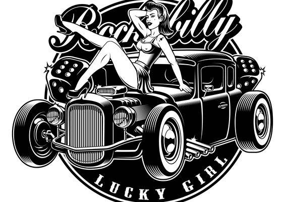 复古摇滚女孩与经典汽车的完美结合：服装印花裁片