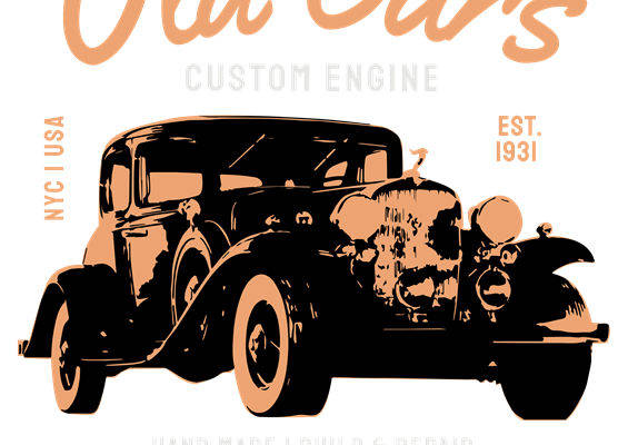 复古汽车图案裁片印花，打造个性服装