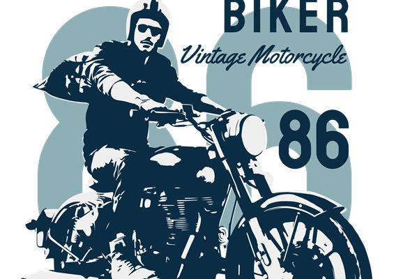 复古摩托车图案裁片印花：个性街头风服装印花
