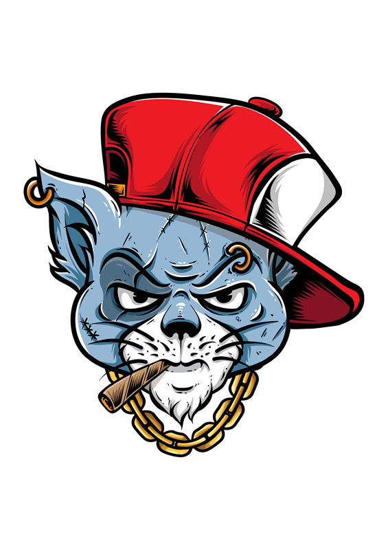 街头风猫头印花裁片，时尚服装印花新选择