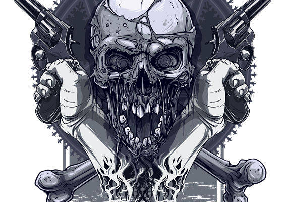 死神头骨与双枪：服装印花裁片设计灵感