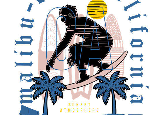 复古海滩风情服装印花裁片设计