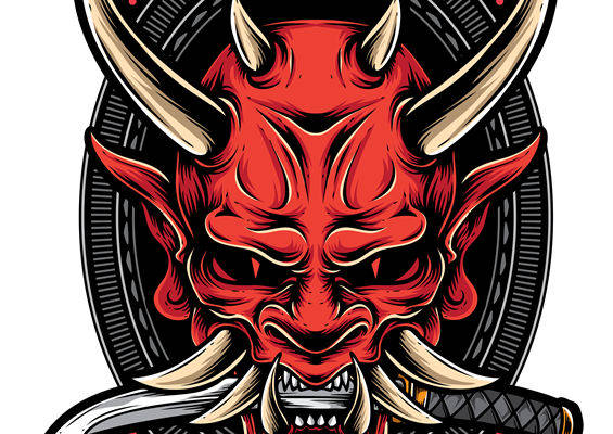 传统日式鬼面纹样裁片印花，打造个性服装