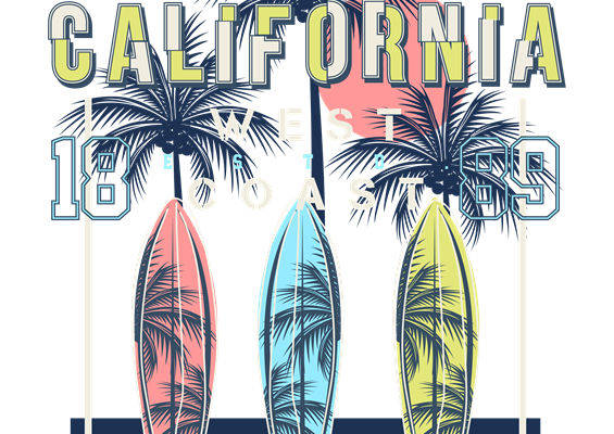 复古加州冲浪风服装印花设计