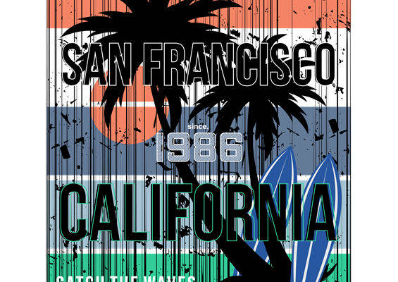 复古加州风情服装印花图案，适合夏季服装设计