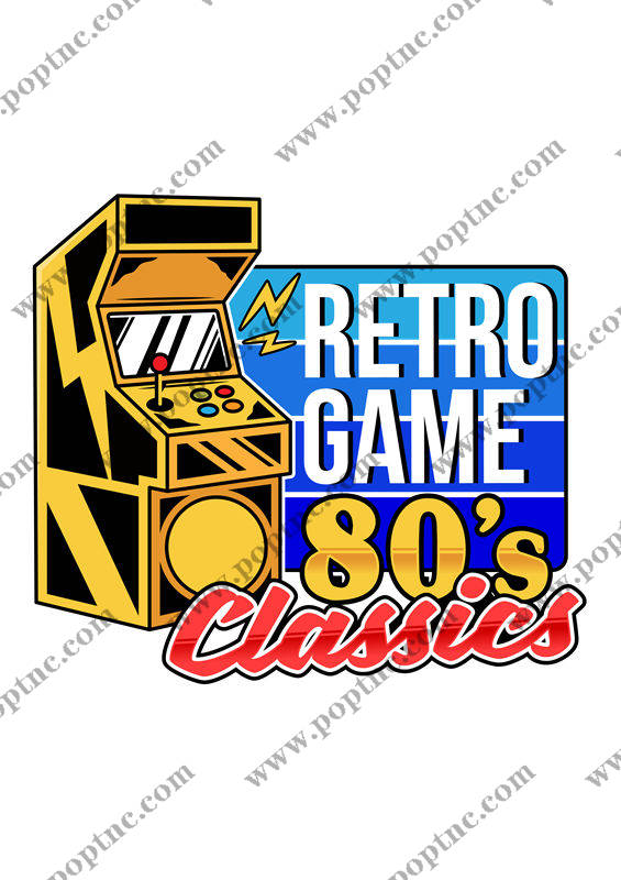 复古80年代街机游戏机图案服装印花