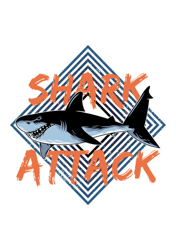 鲨鱼攻击图案裁片印花设计,适合服装印花
