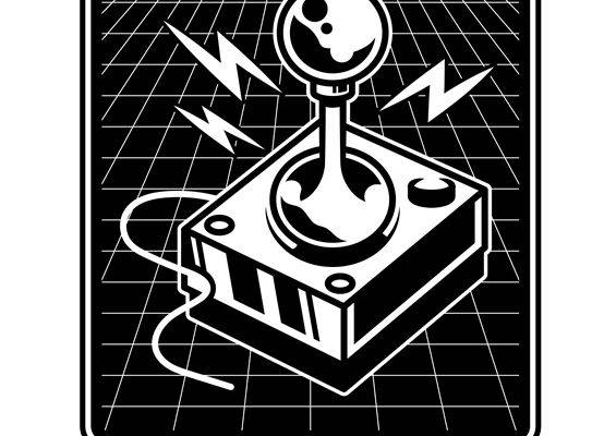 复古游戏机摇杆图案裁片印花，适合服装设计