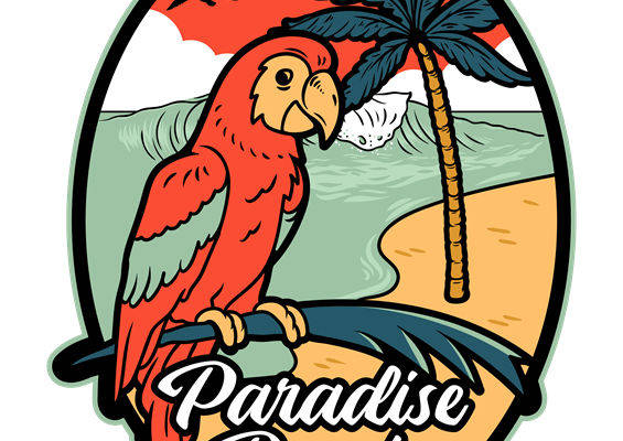 热带风情鹦鹉与椰树的服装印花设计