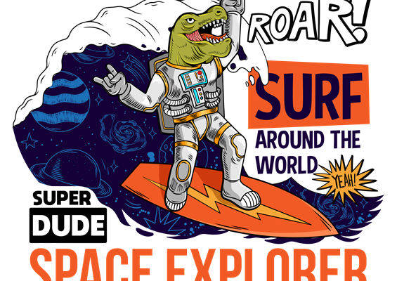 超酷恐龙宇航员印花，打造个性服装裁片