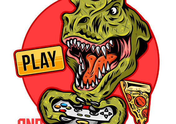 恐龙游戏控制器印花图案，创意服装印花裁片