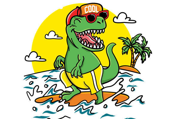 恐龙冲浪潮牌印花设计,个性服装印花素材