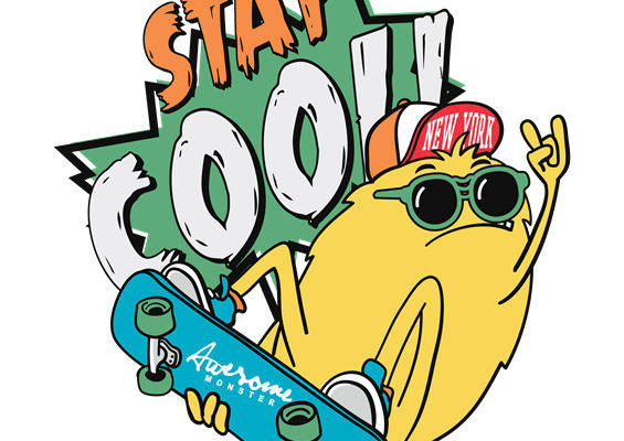 酷炫滑板小怪兽裁片印花：个性街头风服装印花素材