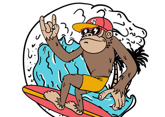 时尚潮流猴冲浪印花裁片印花服装印花