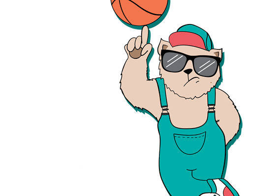 酷炫猫篮球手图案，时尚服装印花裁片