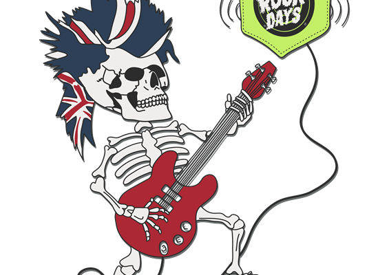 摇滚骷髅吉他手裁片印花，个性街头风服装印花
