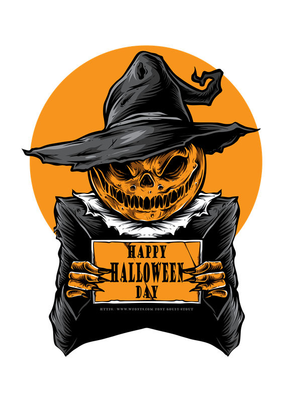 万圣节南瓜巫师头像服装印花裁片