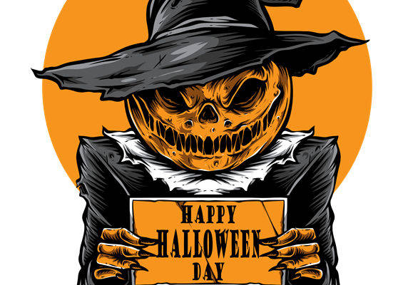 万圣节南瓜巫师头像服装印花裁片