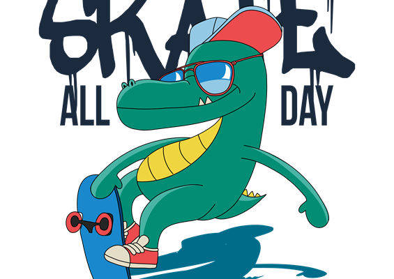 酷炫恐龙滑板印花图案，打造个性服装裁片