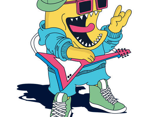 摇滚风裁片印花：个性音乐主题服装印花素材