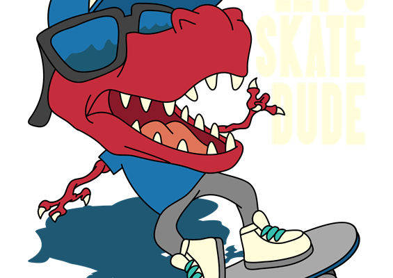 恐龙滑板手裁片印花设计，个性街头风服装印花素材