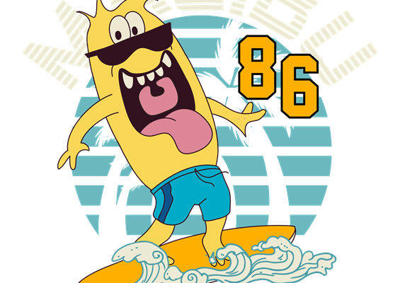 卡通怪兽冲浪印花：创意服装印花素材