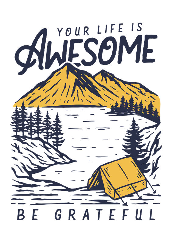 自然山湖帐篷图案，打造户外风格服装印花