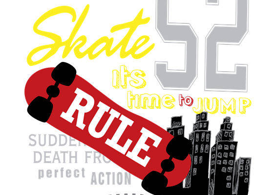 街头风滑板图案服装印花裁片