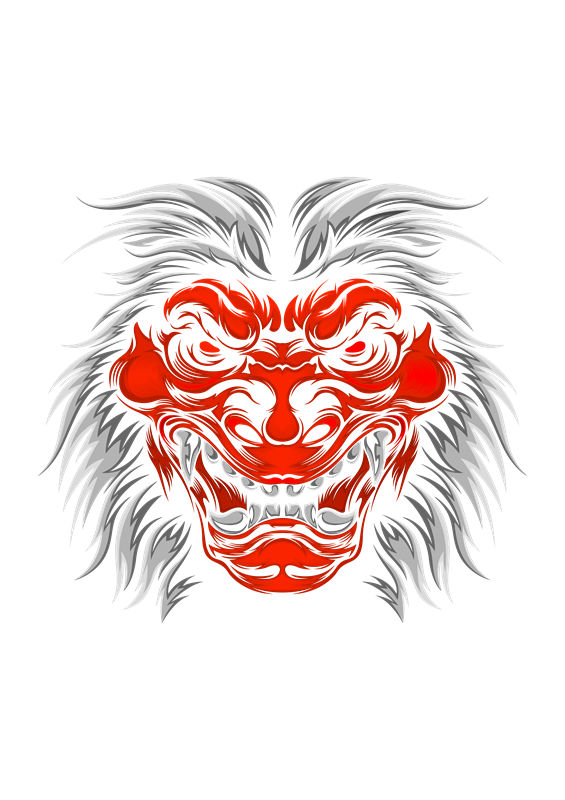 红色狮子头纹样服装印花裁片设计