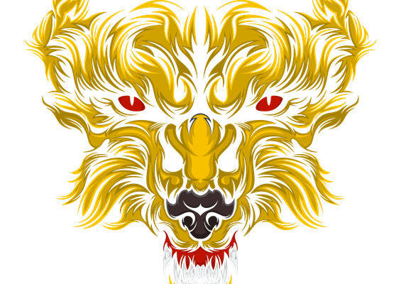黄狼头纹身图案服装印花裁片设计