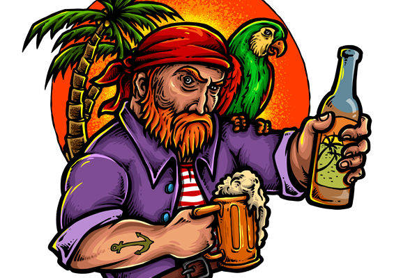 海盗主题裁片印花：热带风情服装印花