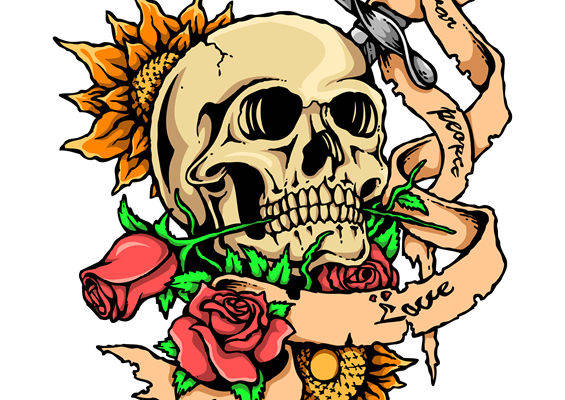 骷髅玫瑰花型裁片印花设计,打造独特服装印花