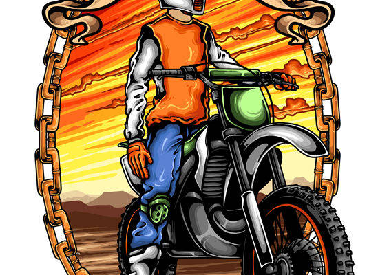 越野摩托车赛场景印花图案，适用于服装裁片设计