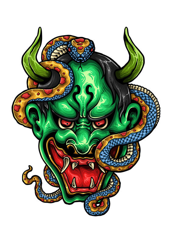 恶魔蛇头图案裁片印花，服装印花设计灵感