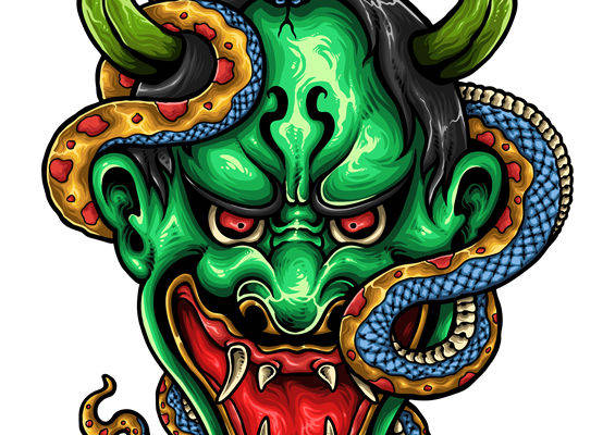 恶魔蛇头图案裁片印花，服装印花设计灵感