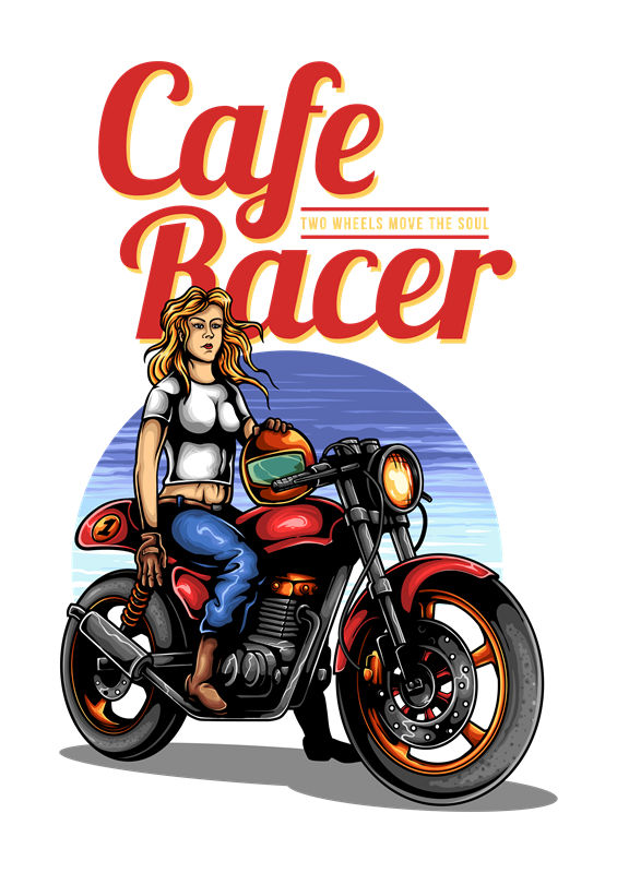 复古机车女孩图案，适合服装印花与裁片印花