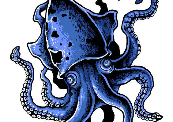 深邃蓝色章鱼印花图案，打造独特服装设计