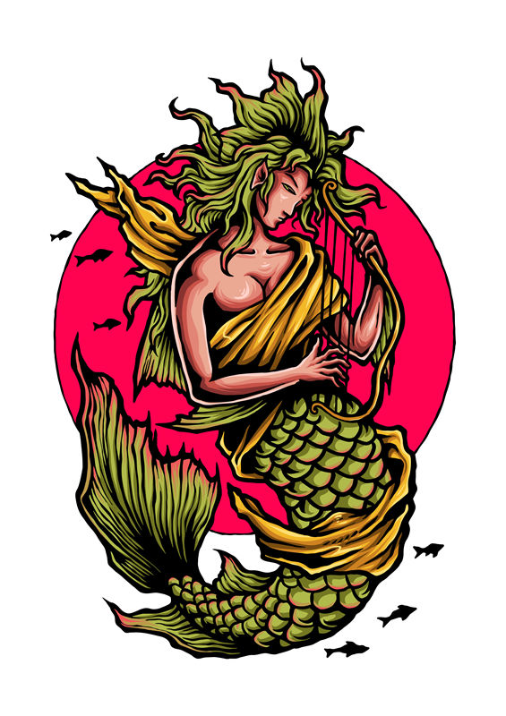 精美海妖纹样裁片印花，打造独特服装设计