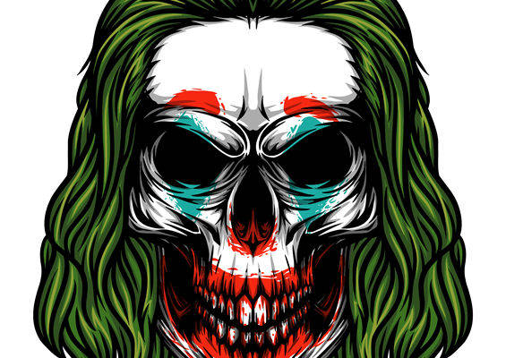 暗黑风格裁片印花:骷髅绿发图案服装印花