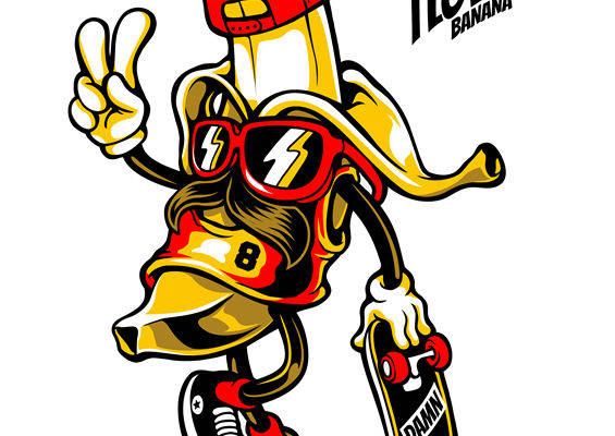 酷炫香蕉滑板手裁片印花，个性街头风服装印花