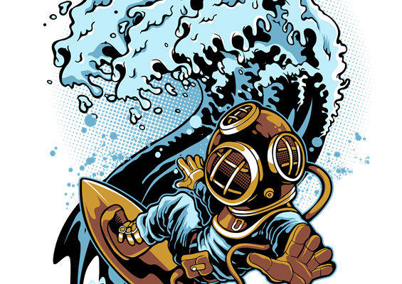 复古潜水员图案服装印花裁片设计