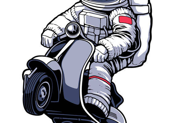 宇航员骑摩托车裁片印花，创意服装印花设计