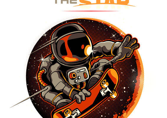 太空宇航员滑板印花图案,时尚服装印花裁片