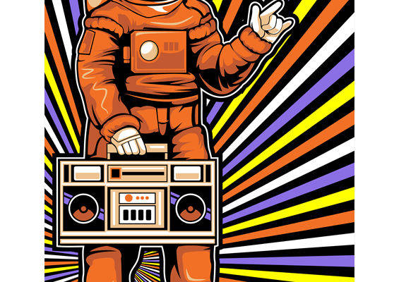 复古太空人与复古收音机的创意服装印花设计