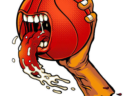 裁片印花创意设计：红色篮球纹理服装印花