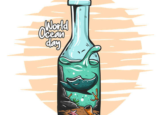 海洋世界瓶中鲸鱼印花：创意服装印花设计