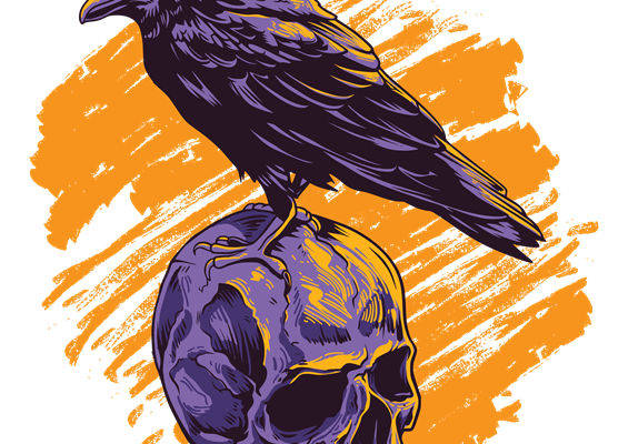 暗黑风格乌鸦与骷髅图案服装印花裁片