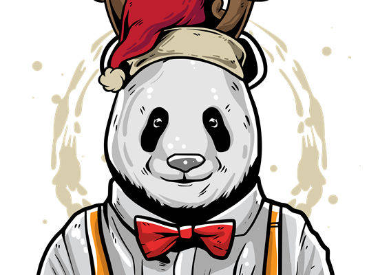 可爱熊猫圣诞帽服装印花素材，轻松打造节日主题服装