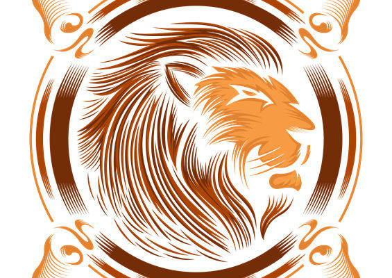 橙色狼头纹样服装印花设计素材