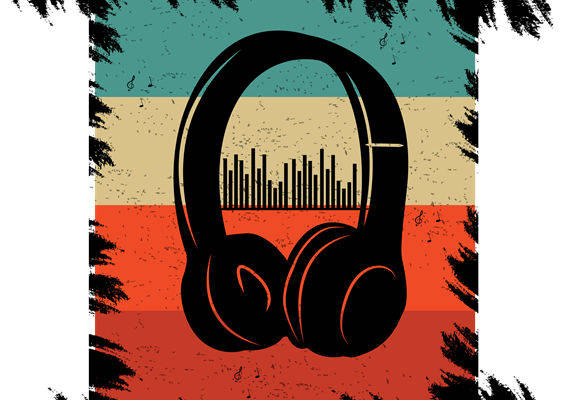 复古音乐耳机图案裁片印花，打造个性服装